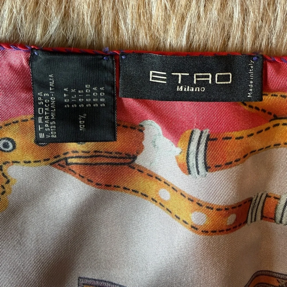 Vintage Rare Etro Dog Cowboy Western 100% Luxury Designer Colorful Silk Scarf OS